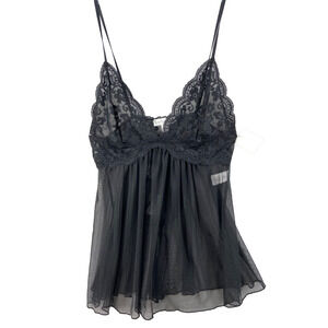 In Bloom by Jonquil Lingerie Sz Medium Black Sheer Teddy‎ w/ Panties Lace Nighty